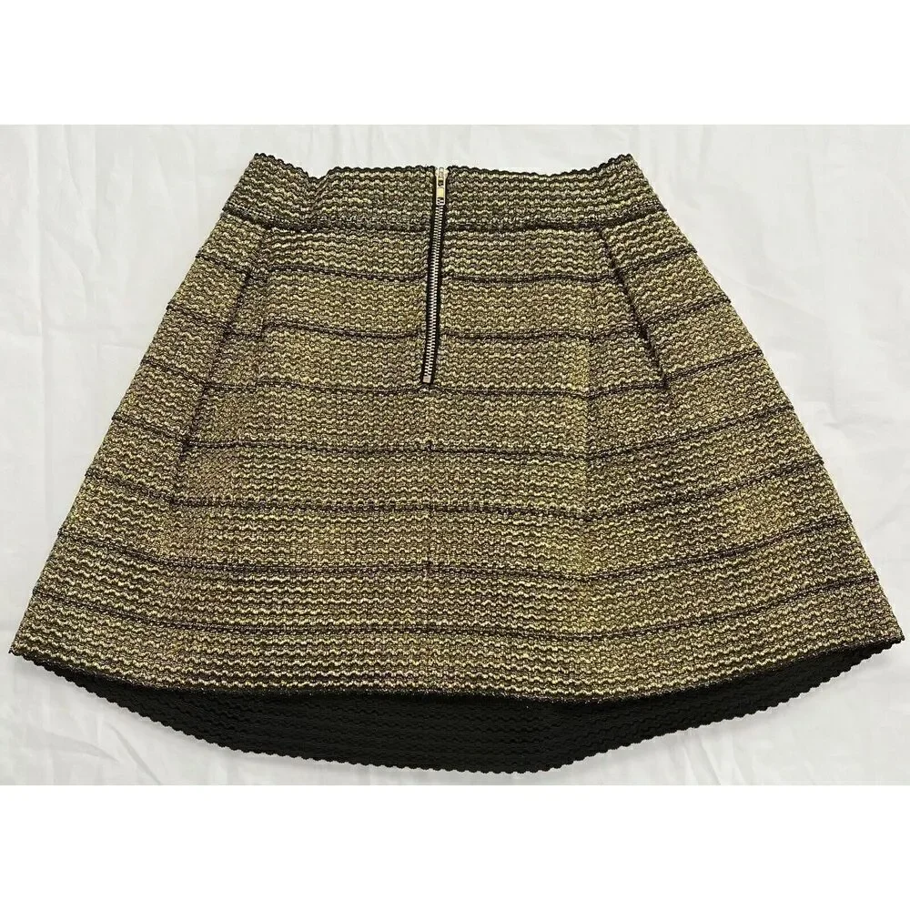 JUN&IVY Black & Gold Metallic Stretch Mini Skirt 80% Polyester/20% Rubber LARGE